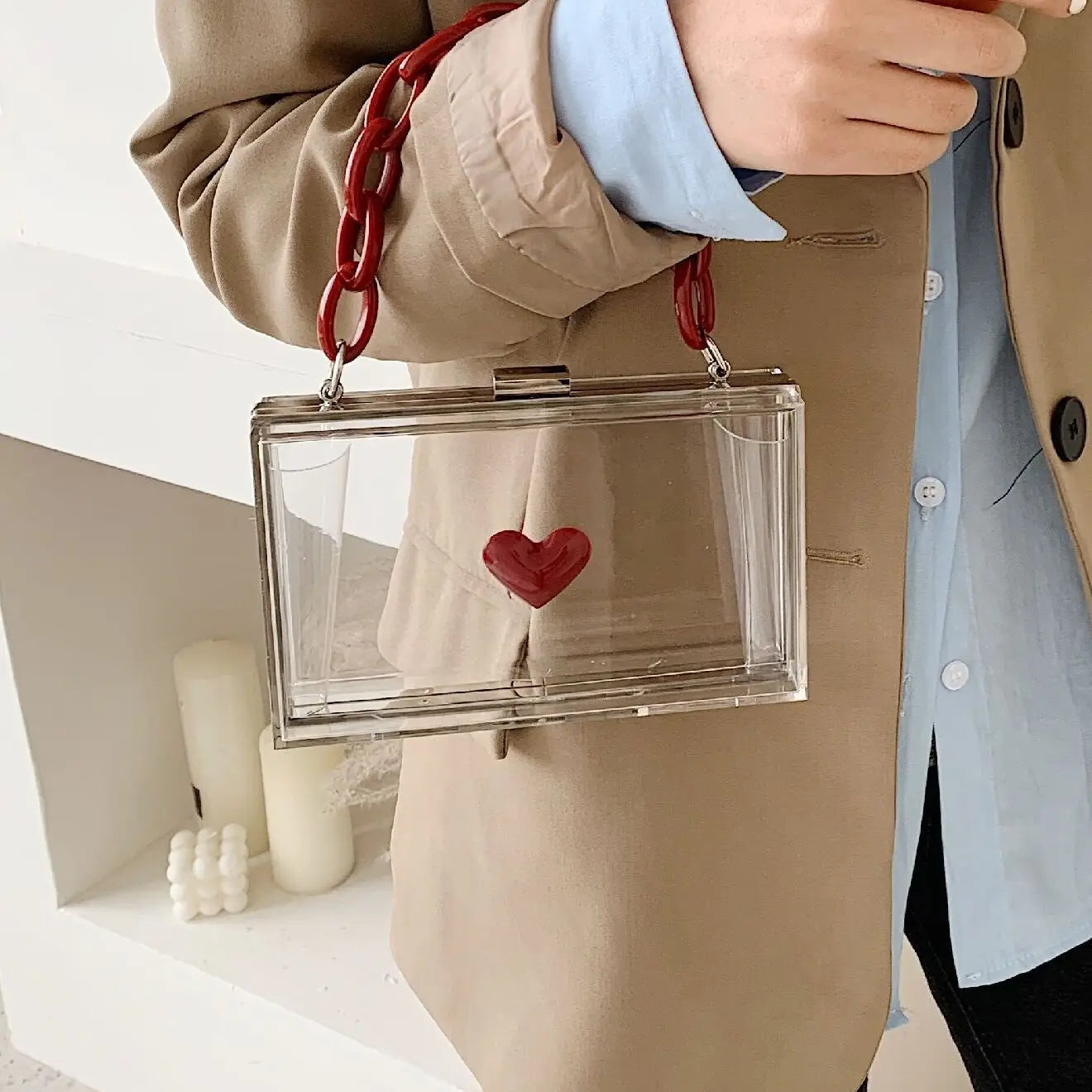 Small Bag Women's Transparent Jelly Bag Acrylic Single Shoulder Bag Female Messenger Bag Chain Love Small Square Bag