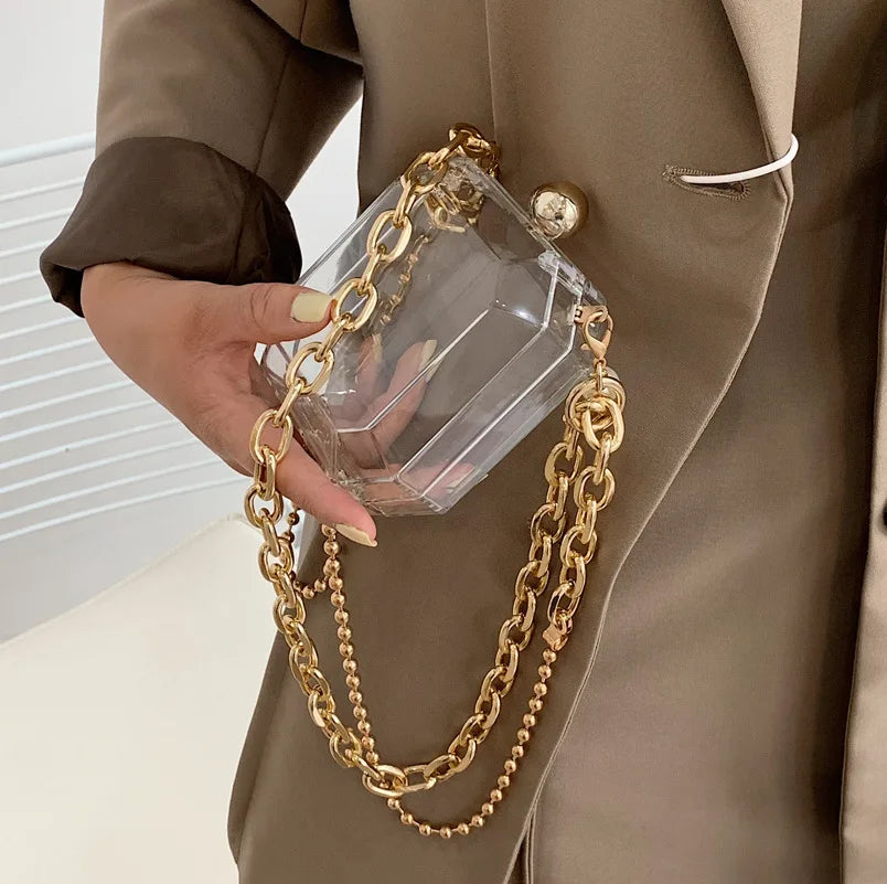 Mini sac à bandoulière en acrylique pour femme, sac à grande chaîne transparent, nouvelle mode 2021, sac messager rouge