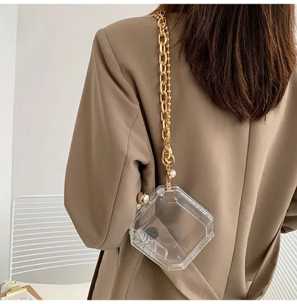 Mini sac à bandoulière en acrylique pour femme, sac à grande chaîne transparent, nouvelle mode 2021, sac messager rouge