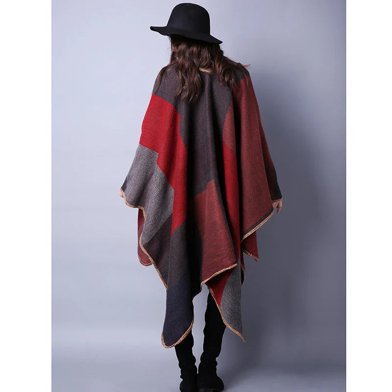 Poncho de moda de invierno para mujer, capa, bufanda de imitación de cachemira, bufandas para mujer, chales cálidos, ponchos para mujer, bufandas para mujer