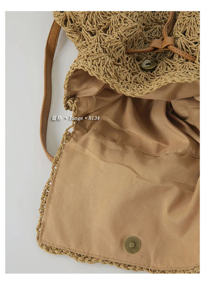 Mochilas casuales de paja hueca para mujer, mochilas tejidas de mimbre, bolsos de ratán para playa de verano, bolsos de viaje vintage de Bali para mujer 2021