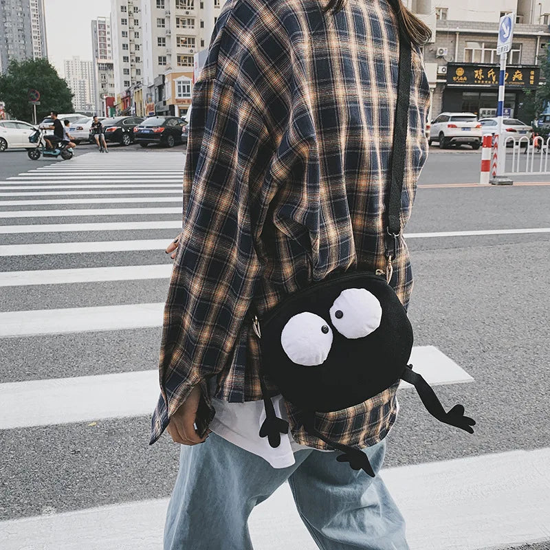 Bolso de hombro de lona de felpa para mujer, divertido bolso de mensajero portátil, suave, de estilo Harajuku japonés, de estilo coreano, con dibujos animados, para chica linda y fea, 2019