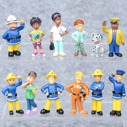 Lot de 12 figurines de pompiers en PVC, dessin animé Sam le pompier, jouets pour garçons et filles, cadeau d'anniversaire ou de Noël pour enfants