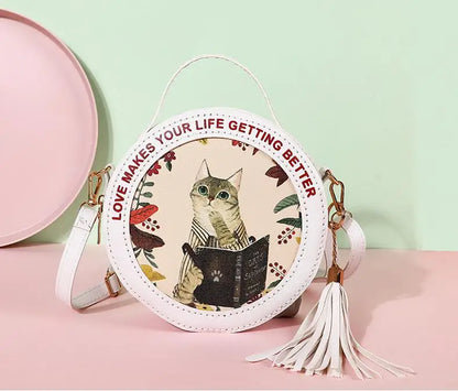 Ensemble de matériel pour sac à bandoulière rond en PU pour chat et chaton pour sac de téléphone pour femme, sac à main à faire soi-même, couture