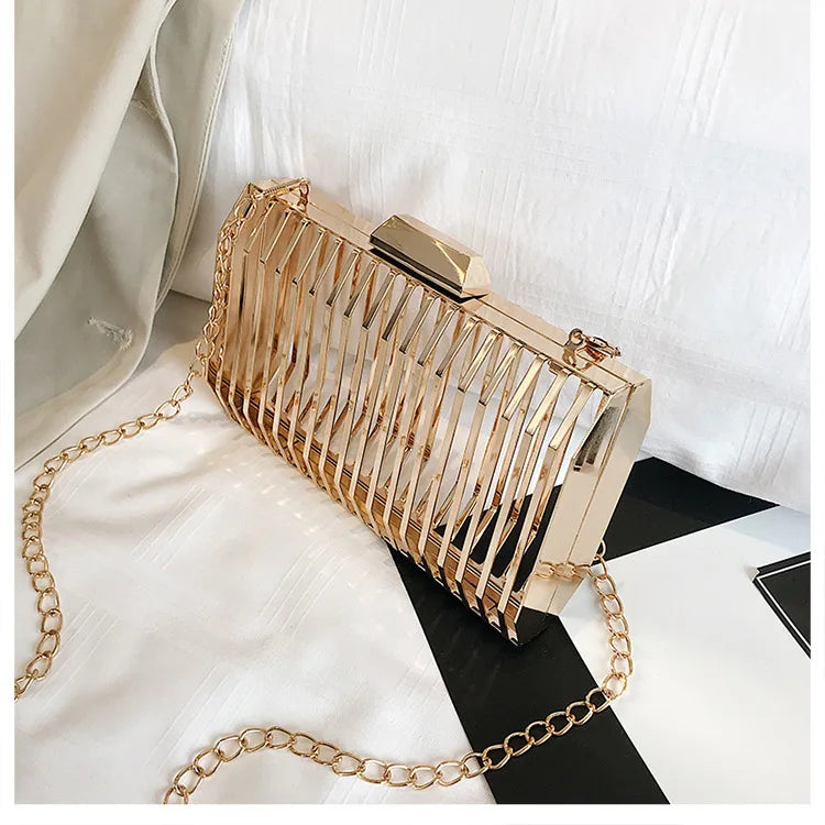 Unique Design Metal Hollow Fashion Women's Evening Clutch Bag Ladies Chain Shoulder Bag Crossbody Messenger Party Bag Frame