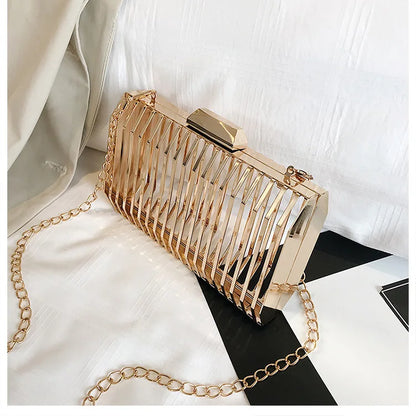 Unique Design Metal Hollow Fashion Women's Evening Clutch Bag Ladies Chain Shoulder Bag Crossbody Messenger Party Bag Frame