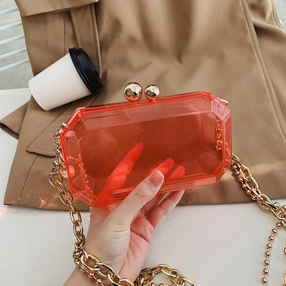 Transparent Acrylic Box Bag 2021Summer Fashion Girl's Chain Small Shoulder Bag Dinner Makeup Bag Clear Bag