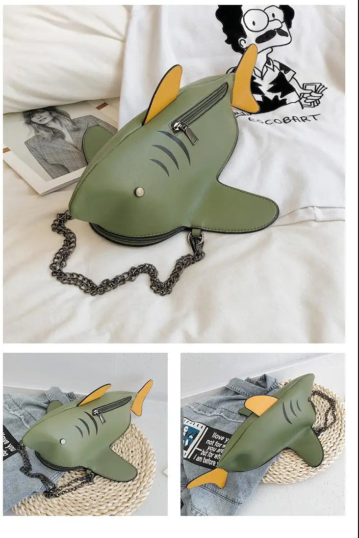 Nouveau sac de dessin animé à la mode sac à bandoulière mignon requin femme personnalité drôle sac messager moche et mignon