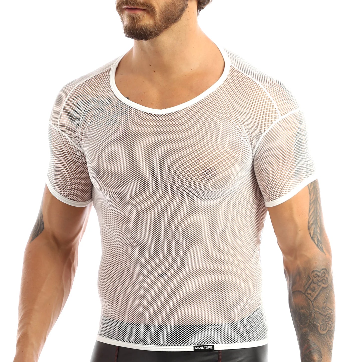 2022 Fashion Men Mesh T Shirt See Through Short Sleeve Slim Party Nightclub Wear Sexy T-shirts Top Thin Breathable Camiseta