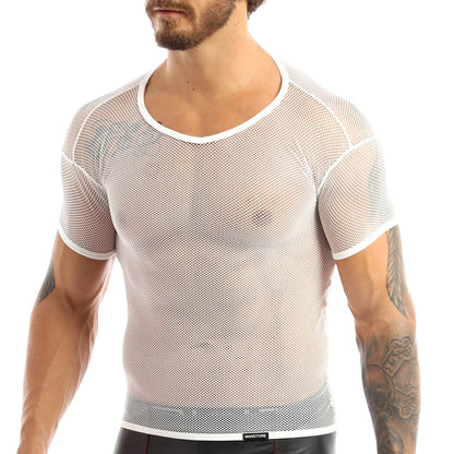 2022 Fashion Men Mesh T Shirt See Through Short Sleeve Slim Party Nightclub Wear Sexy T-shirts Top Thin Breathable Camiseta