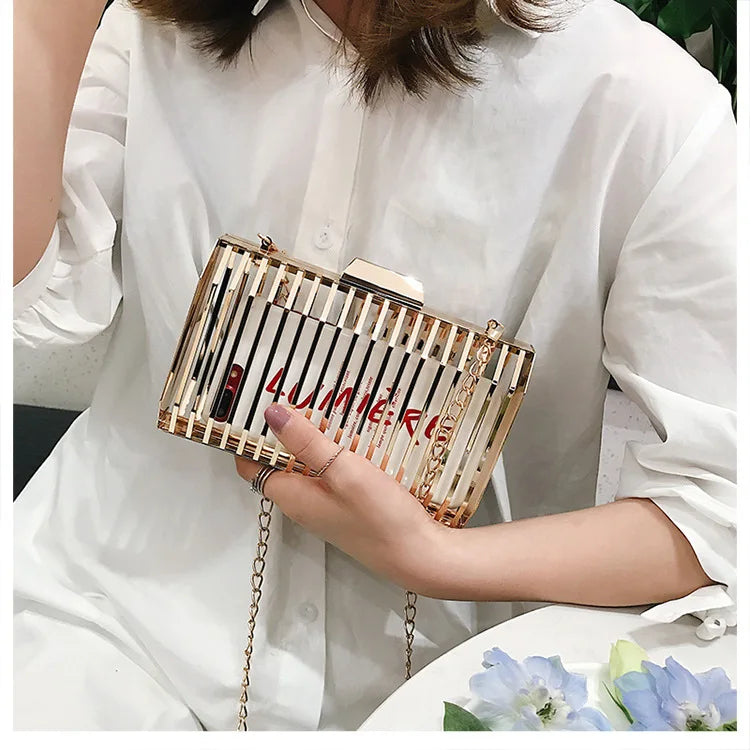 Unique Design Metal Hollow Fashion Women's Evening Clutch Bag Ladies Chain Shoulder Bag Crossbody Messenger Party Bag Frame