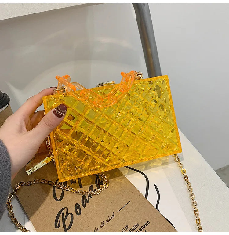 Bolsos de mano de acrílico transparente de moda para mujer, bolsos de diseñador con cadenas, bolsos cruzados de hombro, bolsos cuadrados pequeños de PVC transparente de lujo 2021