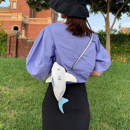 Sac à bandoulière en forme de requin drôle pour femme, sac à main avec chaîne de dessin animé, sac pour téléphone en cuir PU, sacs à bandoulière