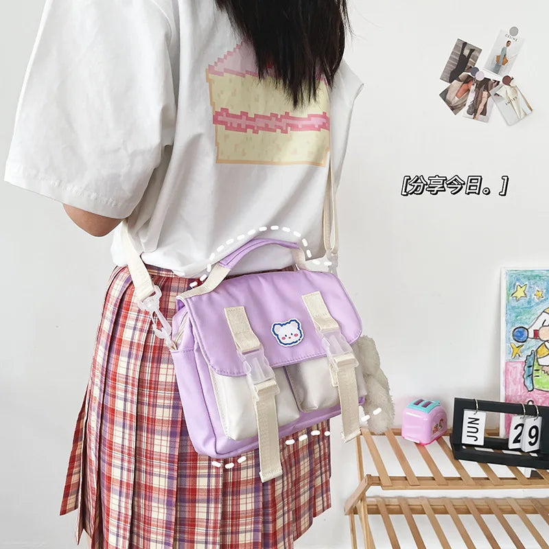 Bolso bandolera estilo japonés preppy para mujer, bolso JK pequeño, bolso de nailon de color patchwork, bolso de hombro, bolso de mano para niñas de la escuela, bolso de mano