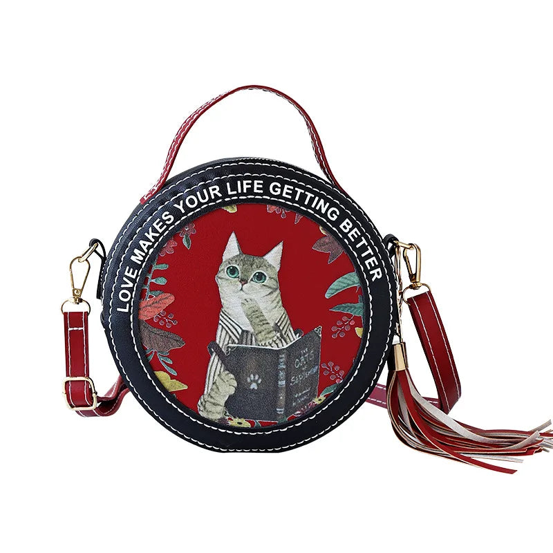 Ensemble de matériel pour sac à bandoulière rond en PU pour chat et chaton pour sac de téléphone pour femme, sac à main à faire soi-même, couture