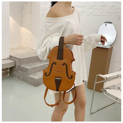 Bolso de mano con diseño de violín para mujer, estilo musical, de piel, novedoso, tipo bandolera, con asa para el hombro