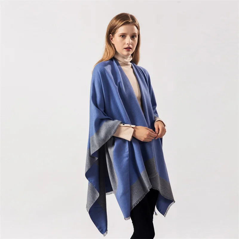 Poncho de moda de invierno para mujer, capa, bufanda de imitación de cachemira, bufandas para mujer, chales cálidos, ponchos para mujer, bufandas para mujer