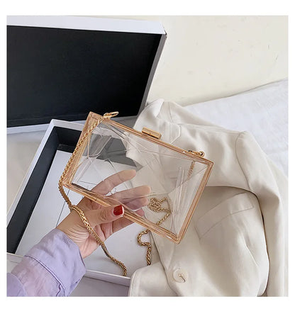 Transparent Chain Shoulder Bag Women's Korean Fashion Personalized Casual Clip Messenger Bag Acrylic Box Chain Bag