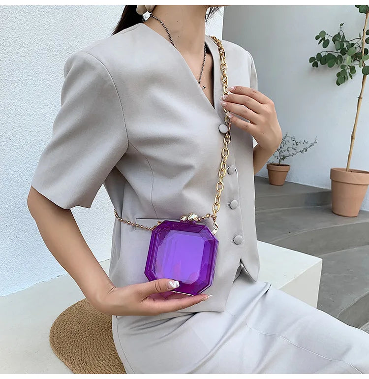 Mini sac à bandoulière en acrylique pour femme, sac à grande chaîne transparent, nouvelle mode 2021, sac messager rouge