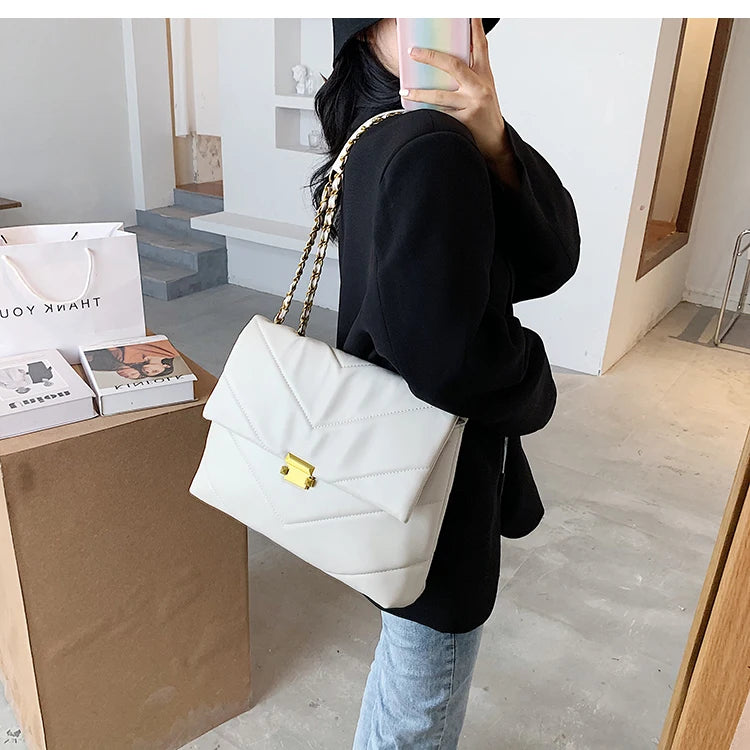 Bolsos de hombro con cadena de eslabones de moda para mujer, bolsos cruzados de diseñador, bolsos de mensajero de cuero sintético suave de lujo, bolsos de mano de gran capacidad