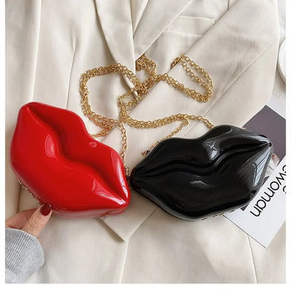 Bolso de mano con forma de labios dorados para mujer, bolso de hombro con cadena acrílica de alta calidad para mujer, bolso de noche, bolso con forma de labios