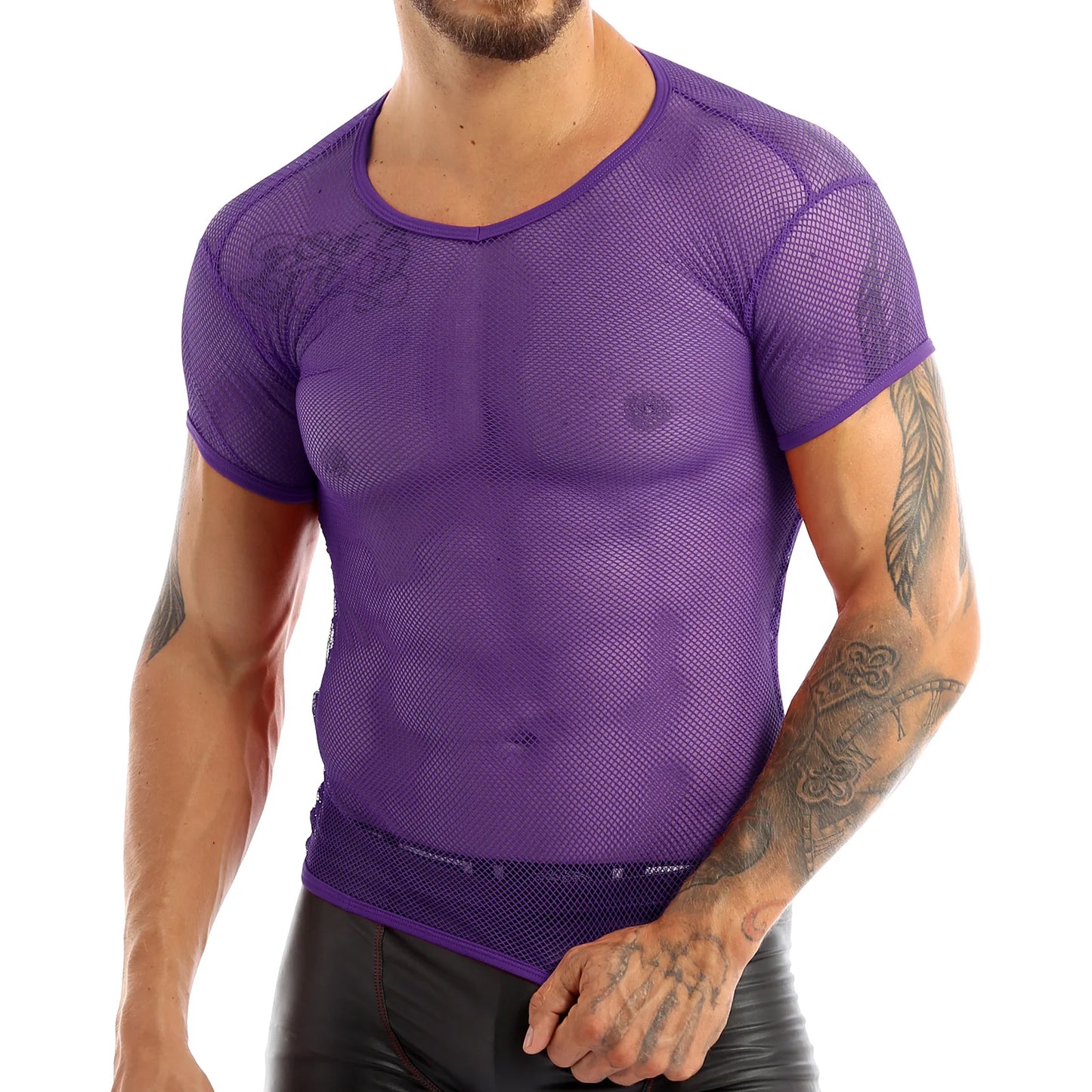 2022 Fashion Men Mesh T Shirt See Through Short Sleeve Slim Party Nightclub Wear Sexy T-shirts Top Thin Breathable Camiseta