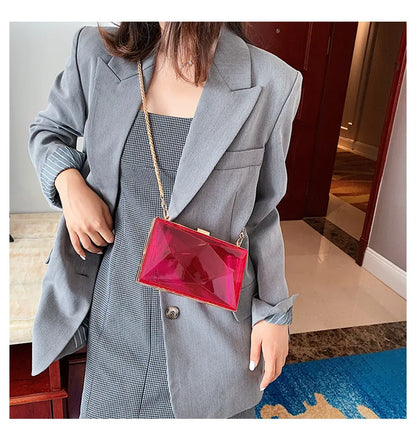 Transparent Chain Shoulder Bag Women's Korean Fashion Personalized Casual Clip Messenger Bag Acrylic Box Chain Bag