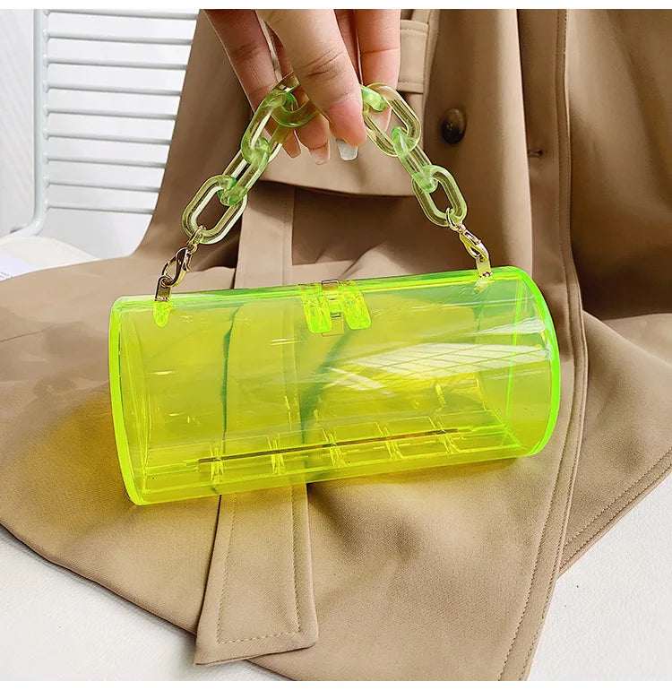 Bolso de mano transparente con cadena de acrílico para mujer, bolsa de gelatina individual con forma hexagonal de PVC transparente, minibolsos de mano de diseñador para noche tipo bandolera