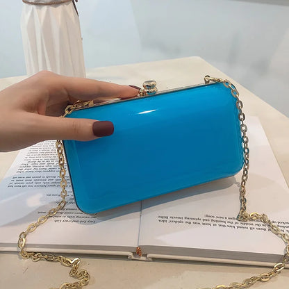 Transparent PVC Clear Jelly Bag Tote Candy Color Acrylic Box Clutches Beach Summer Evening Wallet Lady Girl Flap Purse Handbags