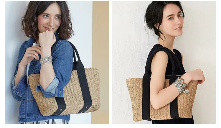 Bolsos de mano informales de ratán para mujer, bolsos de hombro tejidos de mimbre, bolso de paja para playa de verano, bolso de mano de gran capacidad para mujer, bolsos grandes Bali 2021