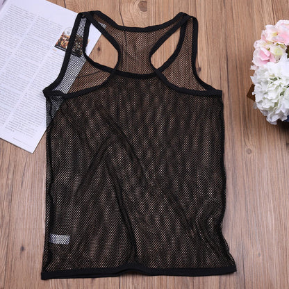 YiZYiF Mens Sexy Black Mesh See Through Clubwear Tank Vest Shirt T-Shirt  Fishnet Club Party wear free shipping