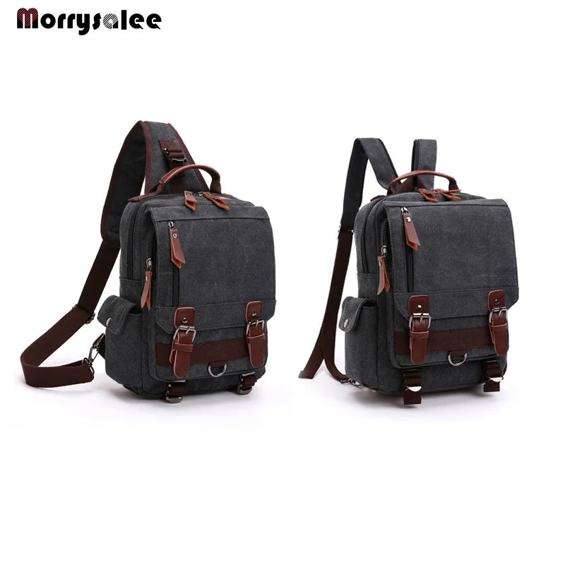 New Canvas Bag Men Bag Retro Shoulder Solid Color Zipper Single Root, Double Root Vertical Section Square Menus Diagonal Package