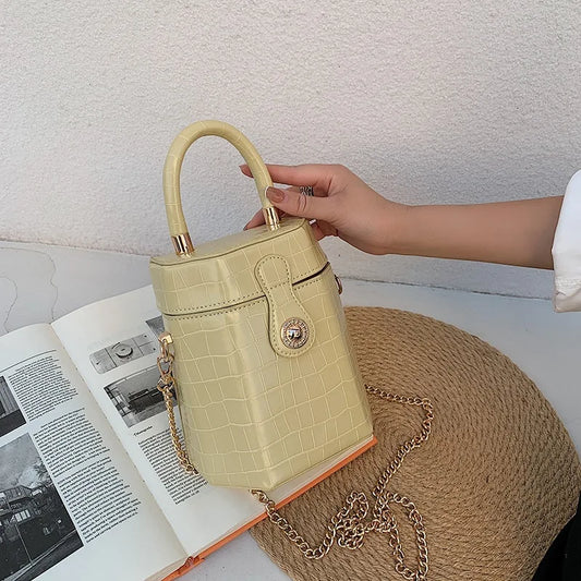 Bolso de mujer de moda con estampado de piedras, de piel sintética, pequeño, tipo mensajero con cadena