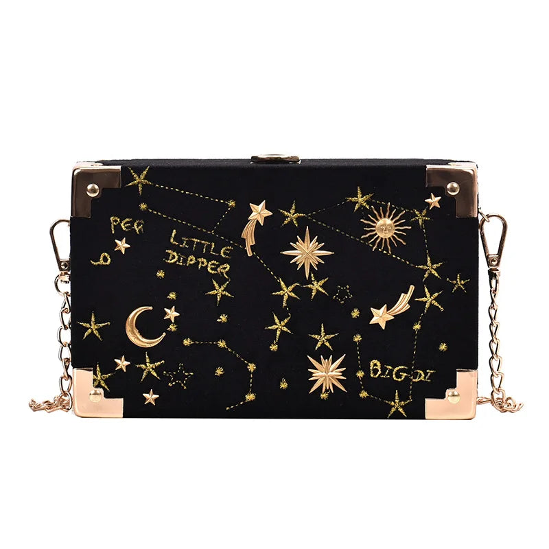 Metal Badge Box Shape Handbag Purse Women Black Chain Party Clutch Bag Kawaii Shoulder Bag Crossbody Messenger Bag