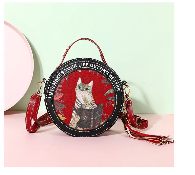 Ensemble de matériel pour sac à bandoulière rond en PU pour chat et chaton pour sac de téléphone pour femme, sac à main à faire soi-même, couture