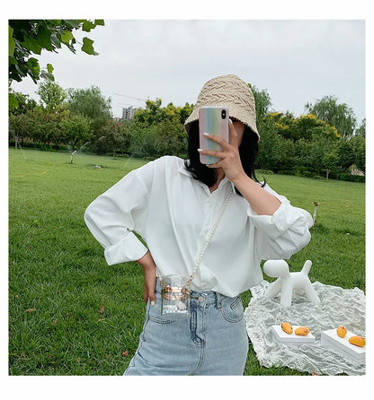 Clear Acrylic Box Clutch Purse Women Transparent Handbag Plastic Barrel Shaped Bag Girl Summer Party Bag with pearl chain