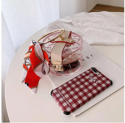 Women Fashion Mini Handbag Metal Handle Case Shape Acrylic Clutch Bag With Scraf Ladies Party Bag Female Chain Crossbody Bag