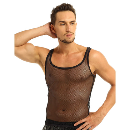 YiZYiF Mens Sexy Black Mesh See Through Clubwear Tank Vest Shirt T-Shirt  Fishnet Club Party wear free shipping