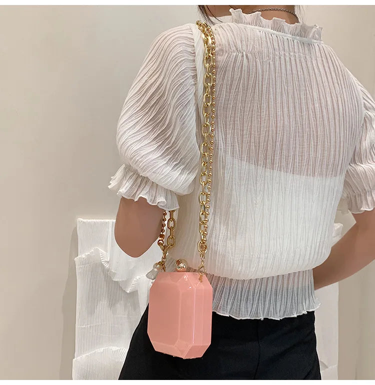 Mini sac à bandoulière en acrylique pour femme, sac à grande chaîne transparent, nouvelle mode 2021, sac messager rouge