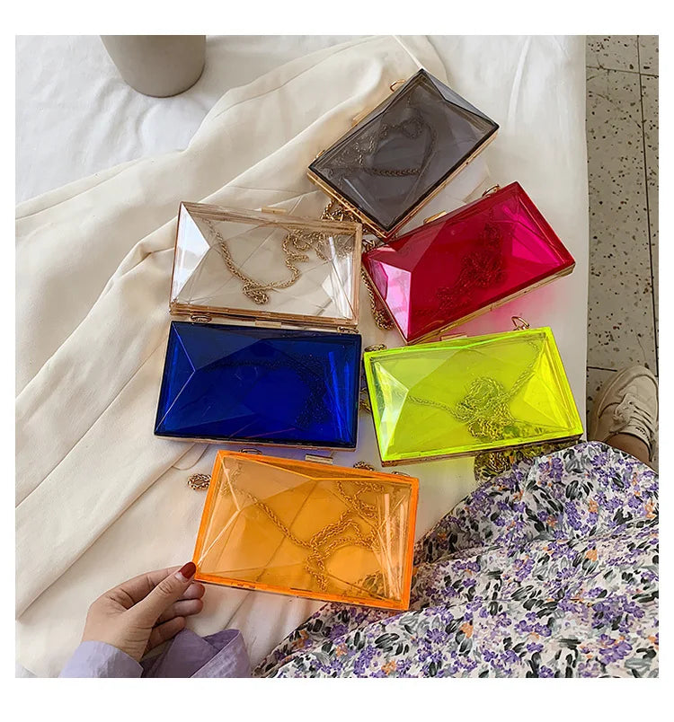 Transparent Chain Shoulder Bag Women's Korean Fashion Personalized Casual Clip Messenger Bag Acrylic Box Chain Bag