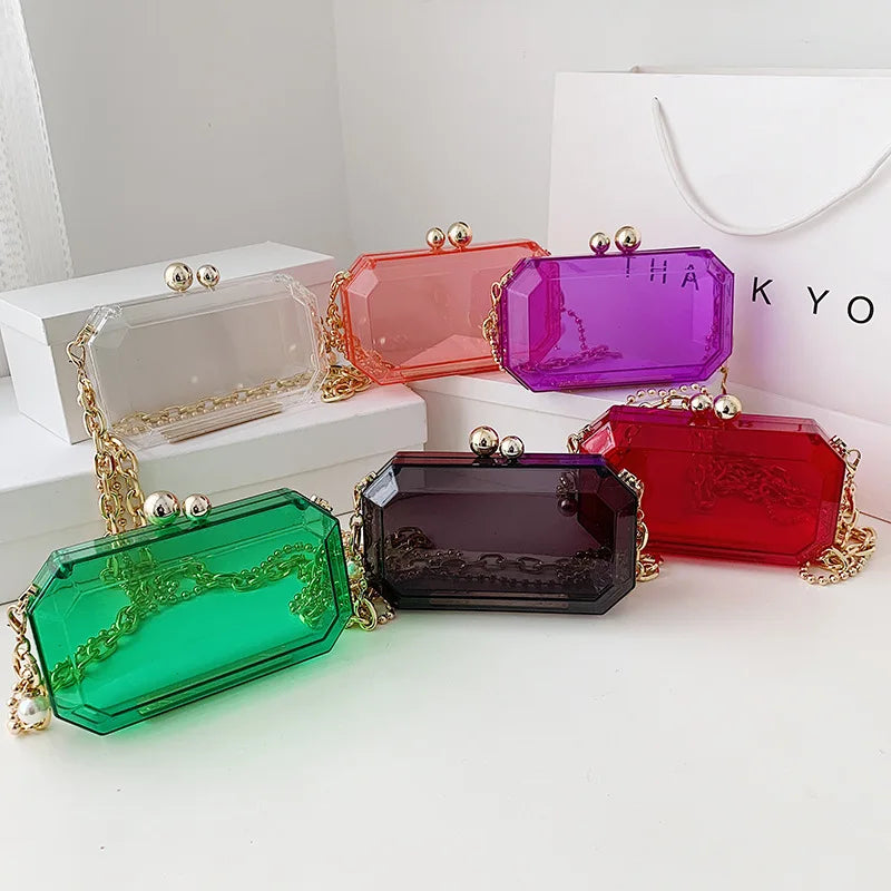 Transparent Acrylic Box Bag 2021Summer Fashion Girl's Chain Small Shoulder Bag Dinner Makeup Bag Clear Bag