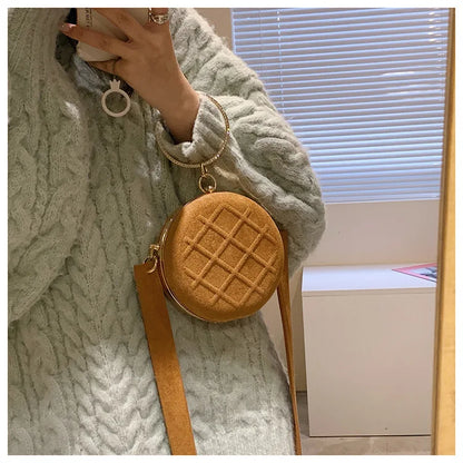 Bolso pequeño redondo para mujer con asa de anillo y diamantes, bolso de mano, bolso de mensajero pequeño para mujer, bolso de cena para fiesta