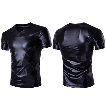 Night Club Wear Mens Shiny Metallic T-shirt Slim Fit Gold Shirt Fashion Men Short Sleeve Tops For Disco Party Club Stage Costume