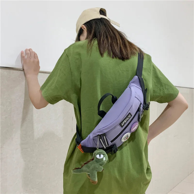 Japanese Harajuku Mens Chest Bag Nylon Cool Letter Bag Man Waist Bag Purses Crossbody Bags For Men Bolso De Hombre Sling Bag