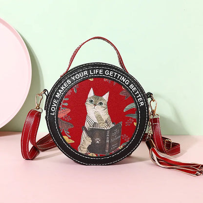 Ensemble de matériel pour sac à bandoulière rond en PU pour chat et chaton pour sac de téléphone pour femme, sac à main à faire soi-même, couture