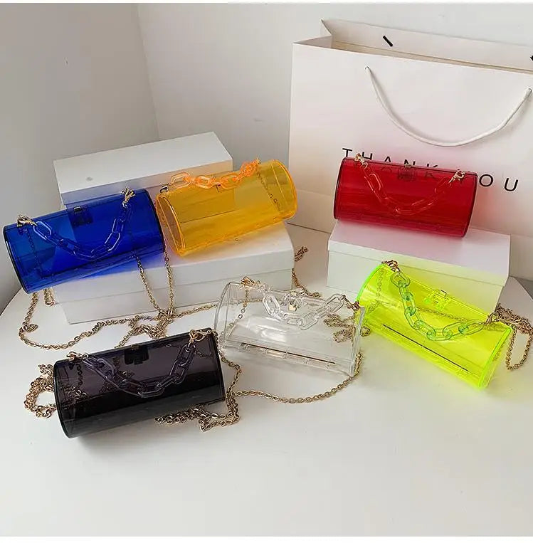 Bolso de mano transparente con cadena de acrílico para mujer, bolsa de gelatina individual con forma hexagonal de PVC transparente, minibolsos de mano de diseñador para noche tipo bandolera