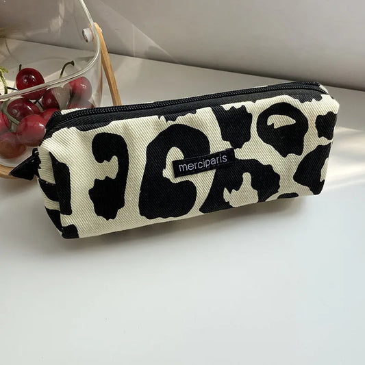 Bolsa de cosméticos a cuadros de estilo japonés, bolso de lona para mujer, organizador de monedero, bolsa para lápices, bolsa para lápiz labial, bolsa de maquillaje, bolso de leopardo para mujer