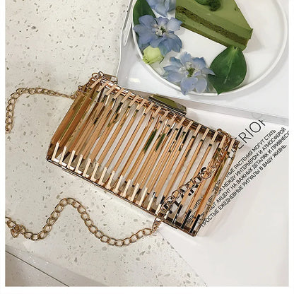 Unique Design Metal Hollow Fashion Women's Evening Clutch Bag Ladies Chain Shoulder Bag Crossbody Messenger Party Bag Frame