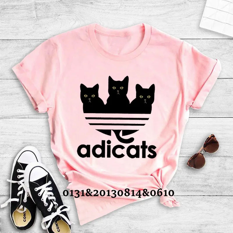 2023 Camiseta de mujer Nueva camiseta con estampado de gato Camiseta de mujer Camiseta de manga corta con cuello redondo Camiseta de verano multicolor para mujer Camiseta de calle