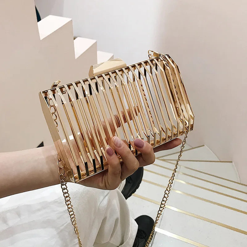 Unique Design Metal Hollow Fashion Women's Evening Clutch Bag Ladies Chain Shoulder Bag Crossbody Messenger Party Bag Frame